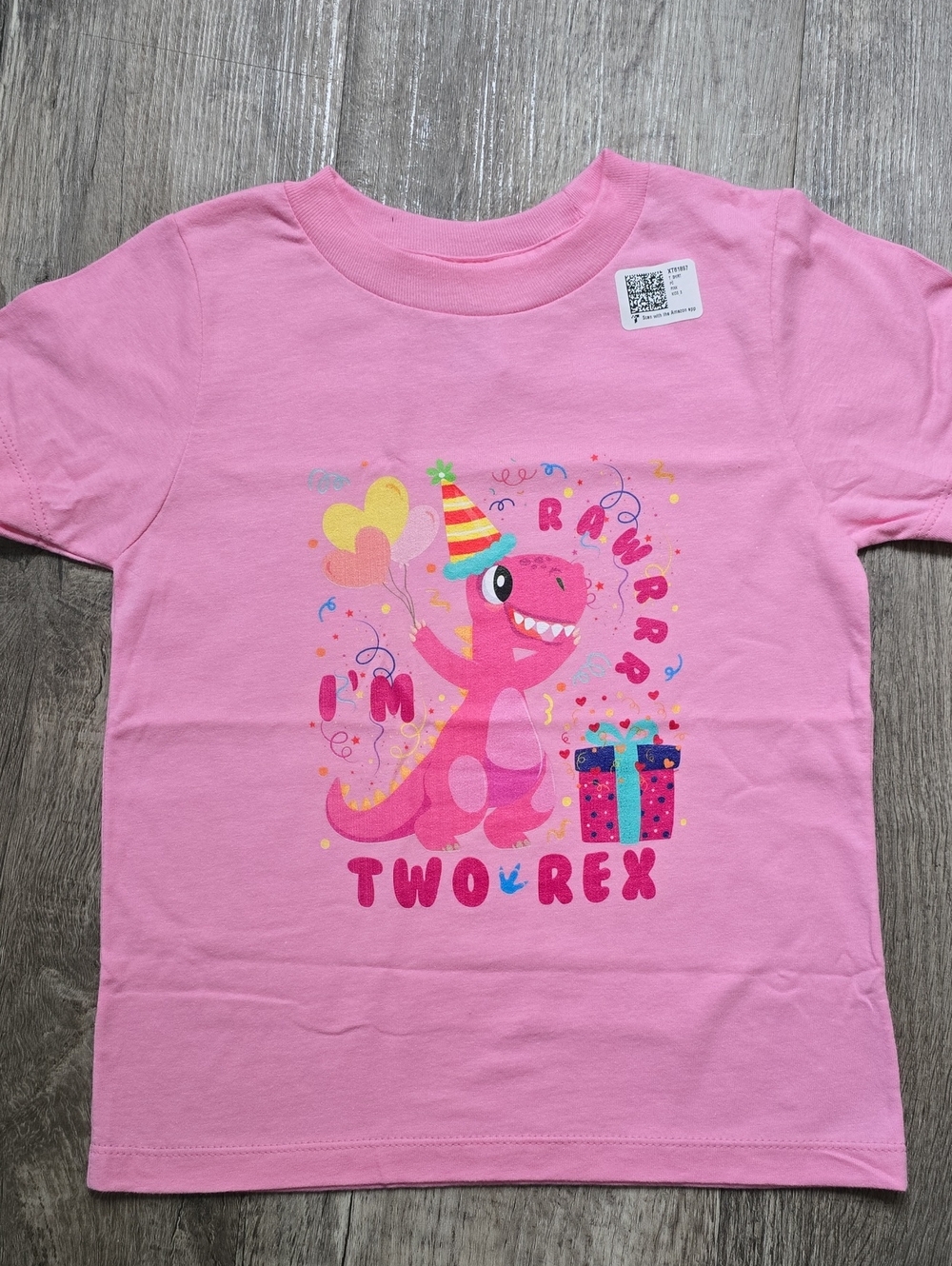 NWT! Pink "I'm Two Rex" Dinosaur Birthday Graphic Tee for Kids - 3T